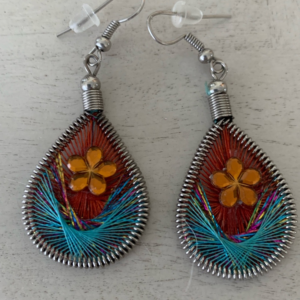 Colorful Teardrop Threadwork Earrings